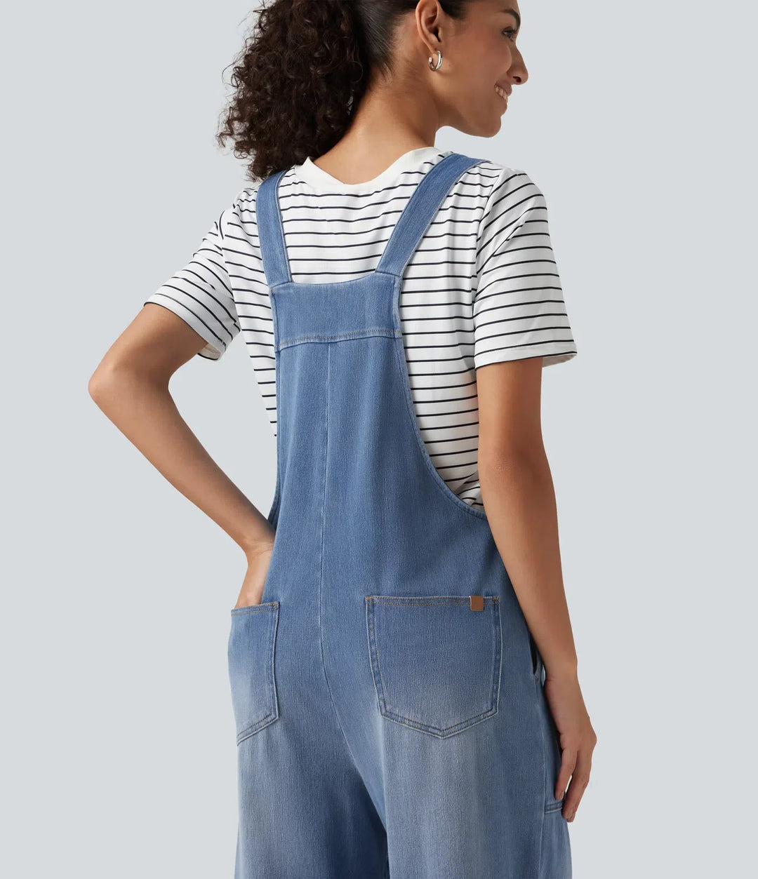 Halara Flex U Neck Sleeveless Barrel Leg Denim Casual Overalls with Pockets