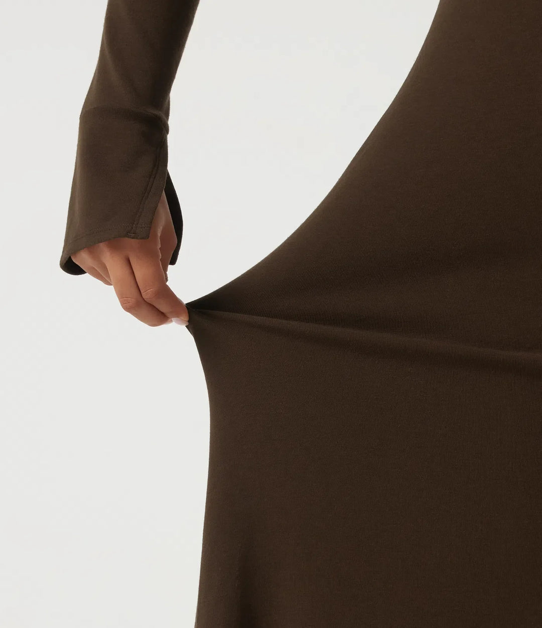 High Neck Long Sleeve Asymmetric Thermal Casual Bodycon Midi Dress