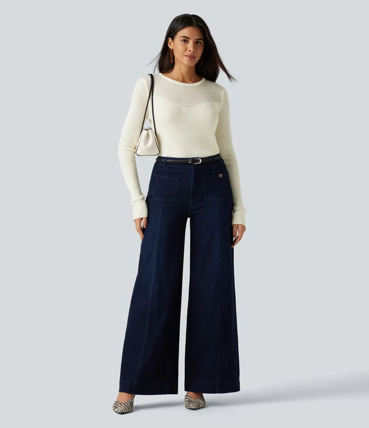 Round Neck Long Sleeve 2-in-1 Slim Casual Jumper