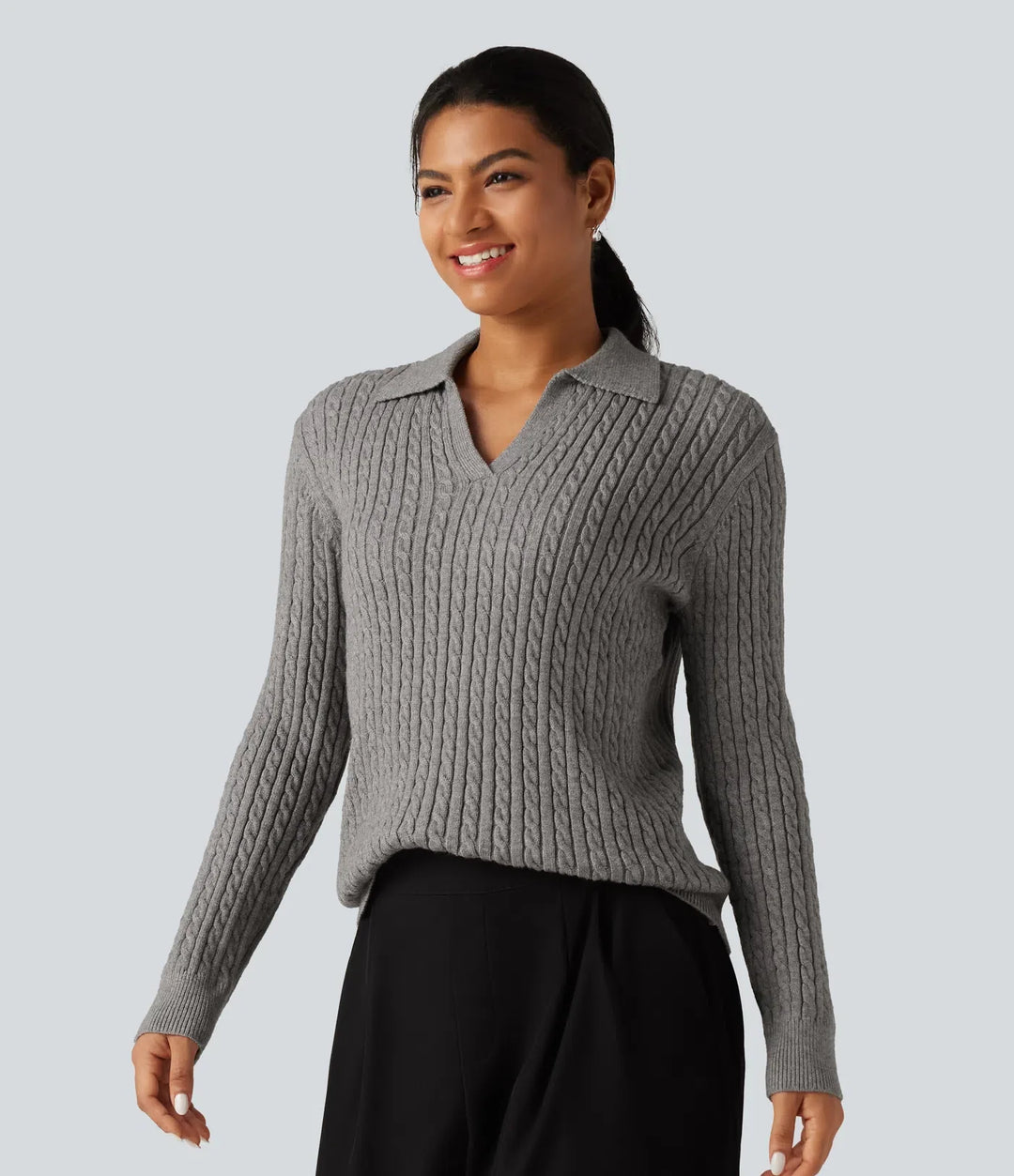 Lapel Long Sleeve Work Jumper