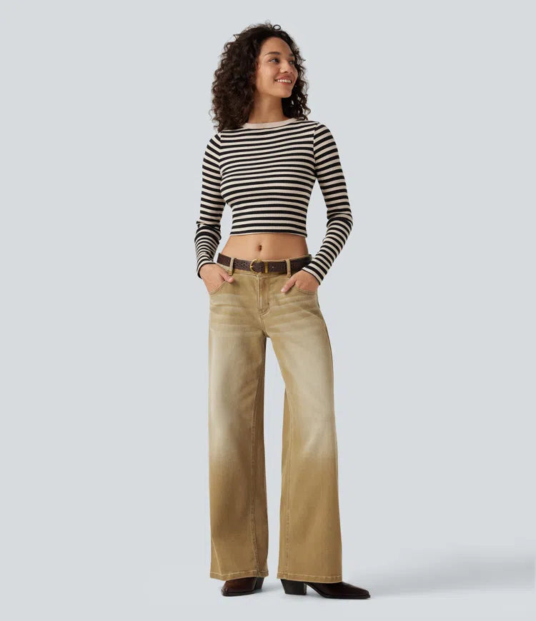 Low Rise Wide Leg colourful Casual Jeans with Pockets