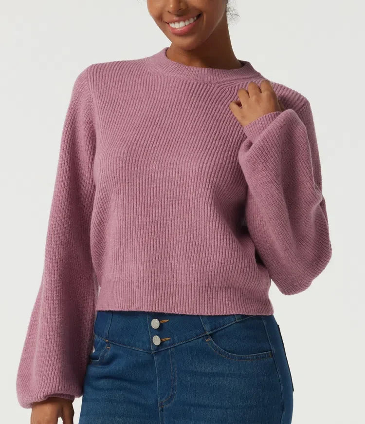 Round Neck Puff Long Sleeve Casual Jumper