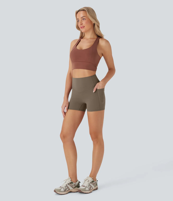 Halara UltraSculpt High Waisted Tummy Control Pocket Shaping Training Biker Shorts 3&