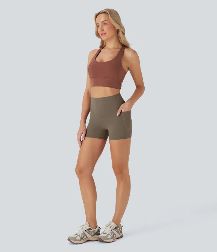 Halara UltraSculpt High Waisted Tummy Control Pocket Shaping Training Biker Shorts 3&