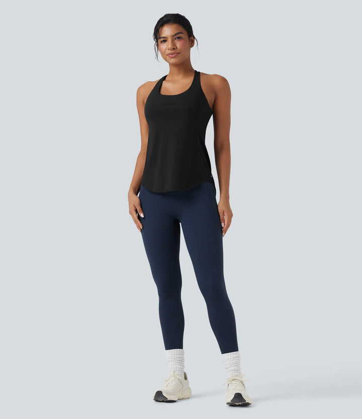 Halara UltraSculpt Round Neck Crisscross Back Running Tank Tops DD-F Cups