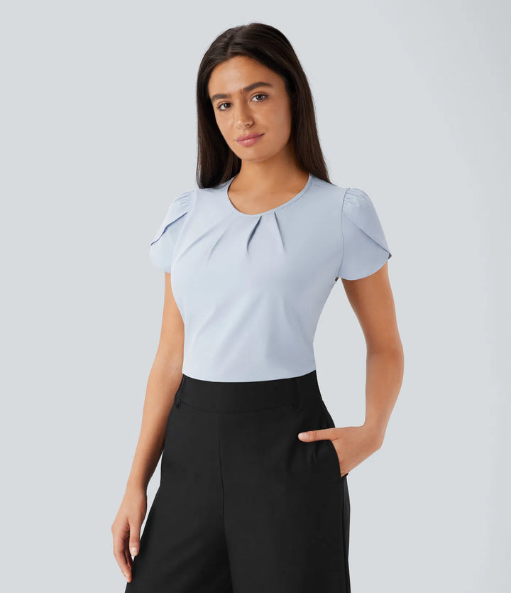 Breezeful Round Neck Short Sleeve Keyhole Back Quick Dry Work Top