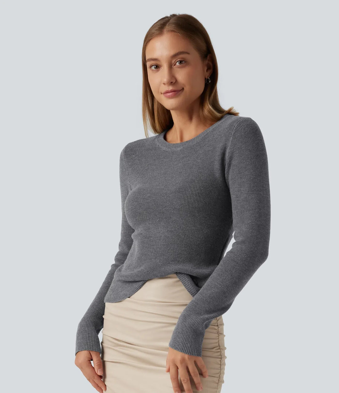 Round Neck Long Sleeve Cut Out Crossover Casual Jumper