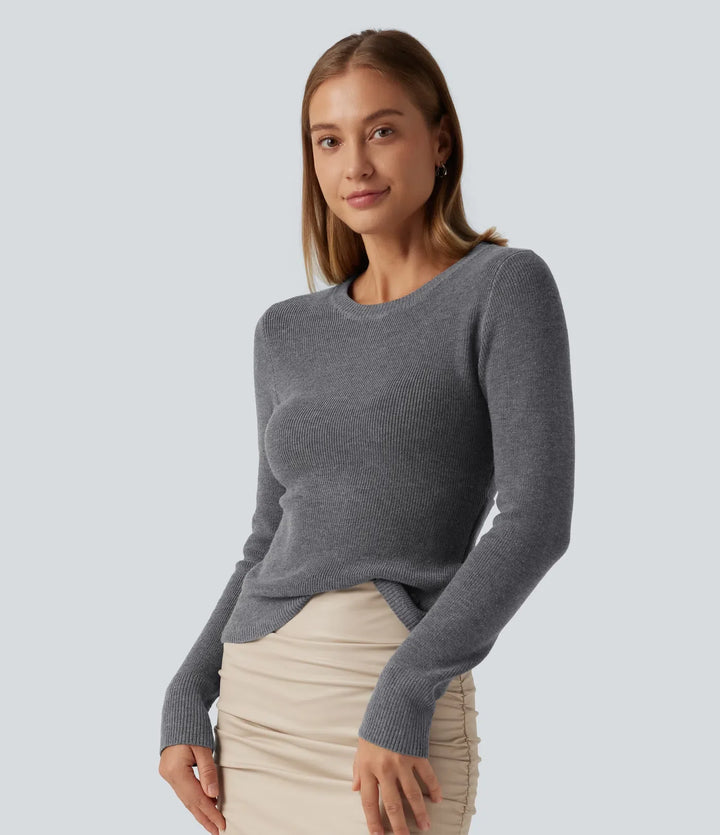 Round Neck Long Sleeve Cut Out Crossover Casual Jumper