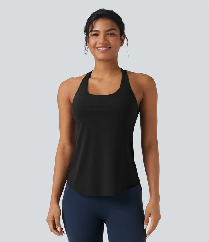 Halara UltraSculpt Round Neck Crisscross Back Running Tank Tops DD-F Cups