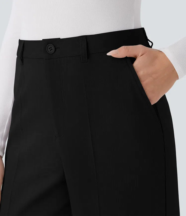 High Waisted Side Pocket Straight Leg Work Trousers