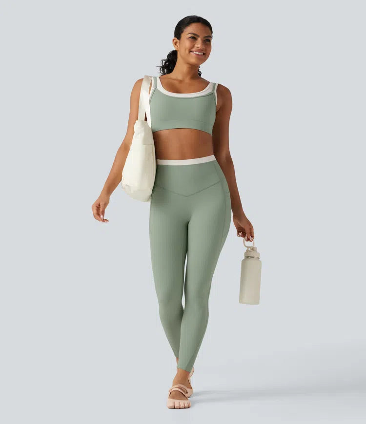 Halara UltraSculpt High Waisted Tummy Control colourBlock Skinny Yoga Leggings with Pockets
