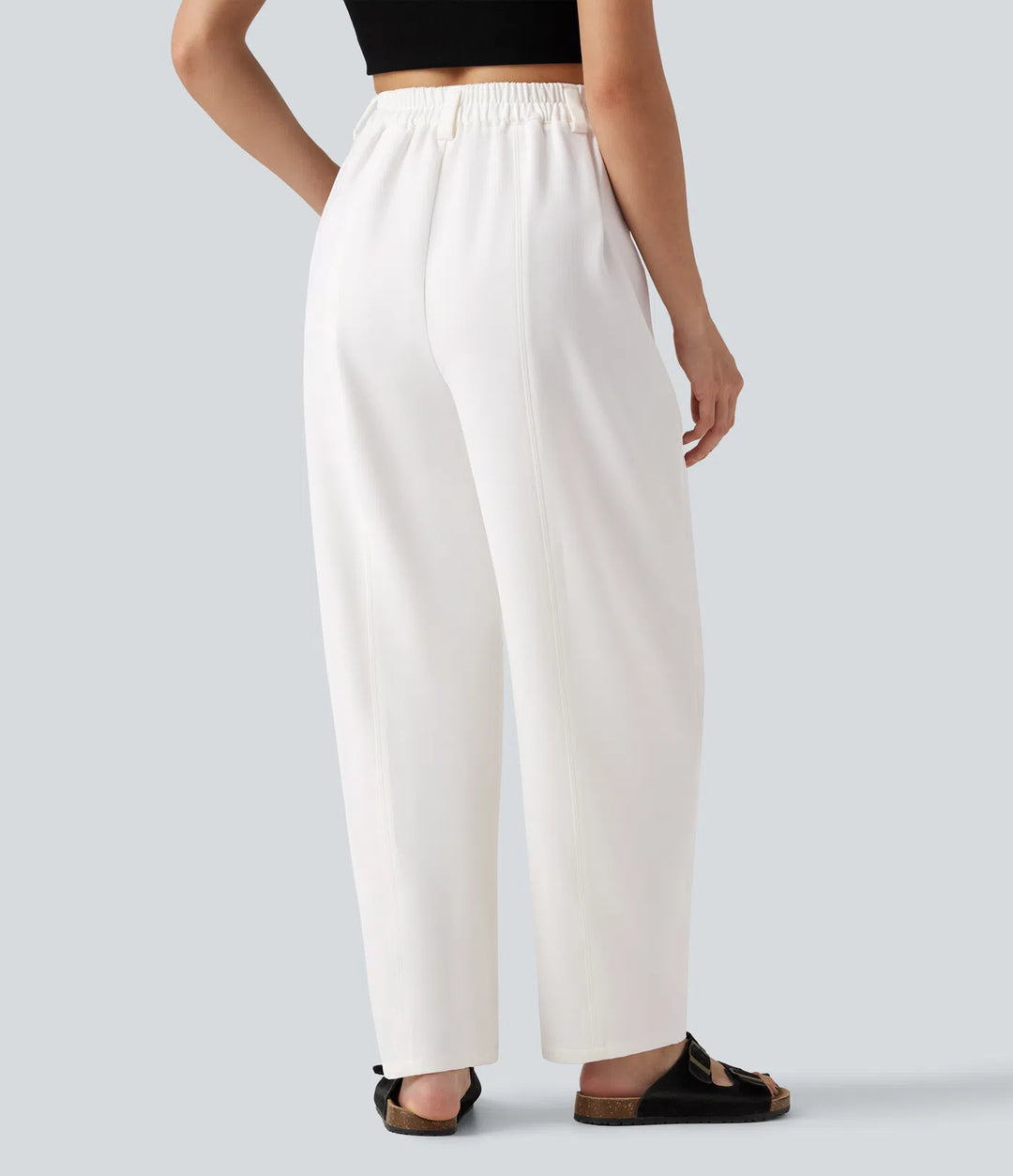 High-waisted Barrel Leg Baggy Work Trousers with Pockets