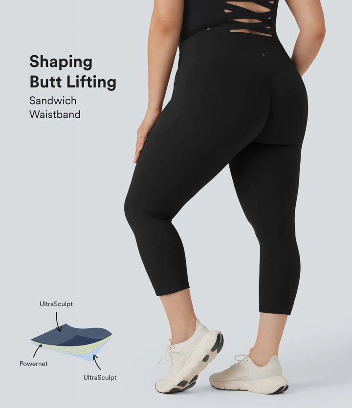 Plus Size Halara UltraSculpt High Waisted Scrunch Butt Lifting Tummy Control Capri Training Leggings with Pockets
