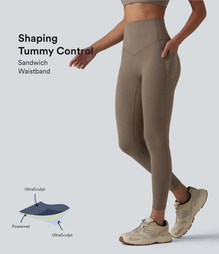 Halara UltraSculpt High Waisted Tummy Control Contrast Ribbed Yoga 7/8 Leggings with Pockets