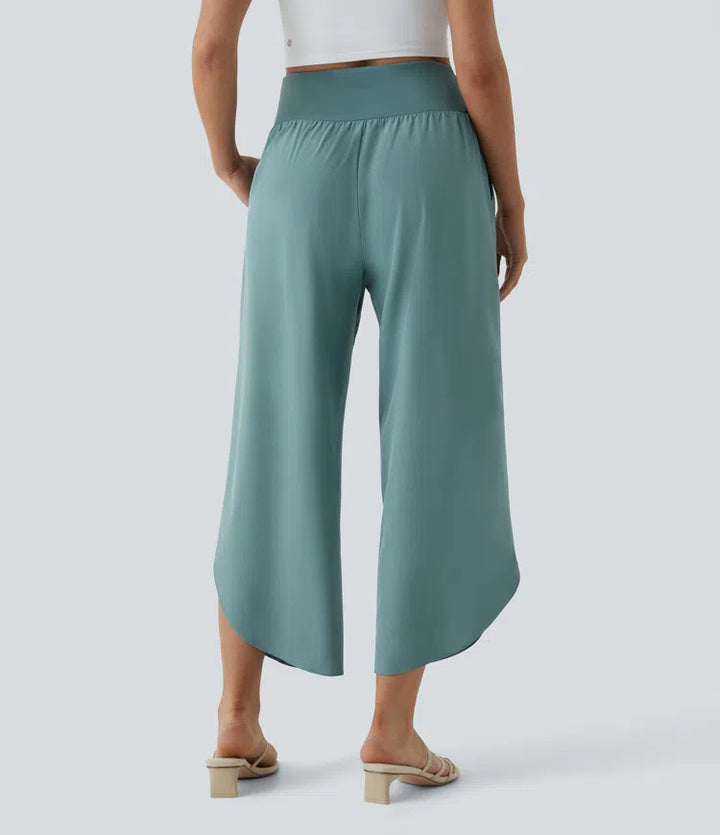 Breezeful High Waisted Crossover Quick Dry Resort Trousers with Pockets