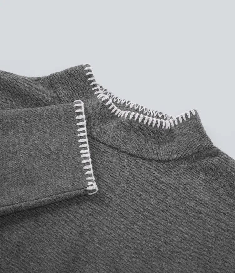 Stand Collar Long Sleeve Crochet Work Jumper