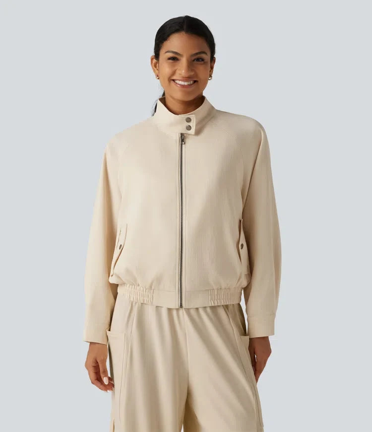 Mock Neck Long Sleeve Casual Jacket with Pockets