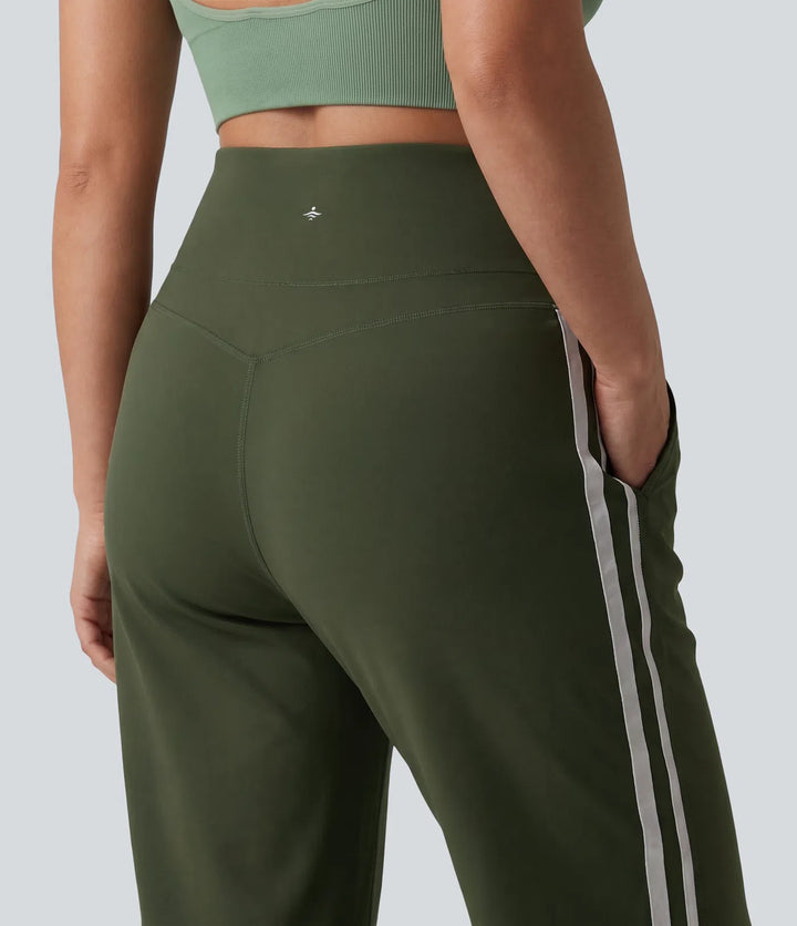 Plus Size Halara UltraSculpt High Waisted Tummy Control colourBlock Stripes Yoga Baggy Trousers with Pockets