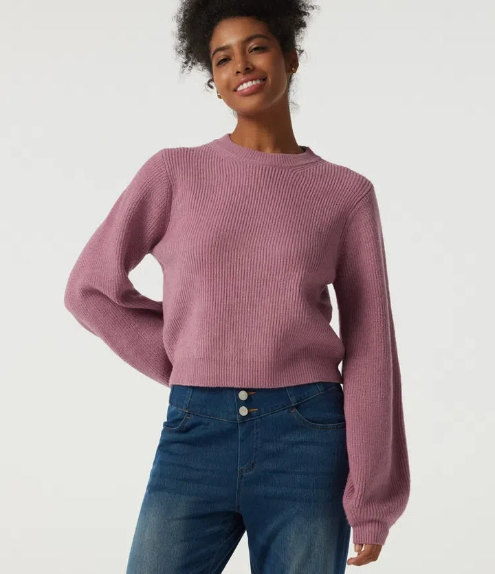 Round Neck Puff Long Sleeve Casual Jumper