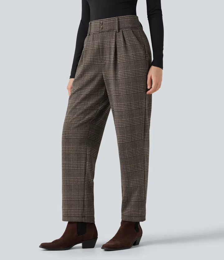 Halara Flex High Waisted Tapered Houndstooth Plaid Work Trousers with Pockets