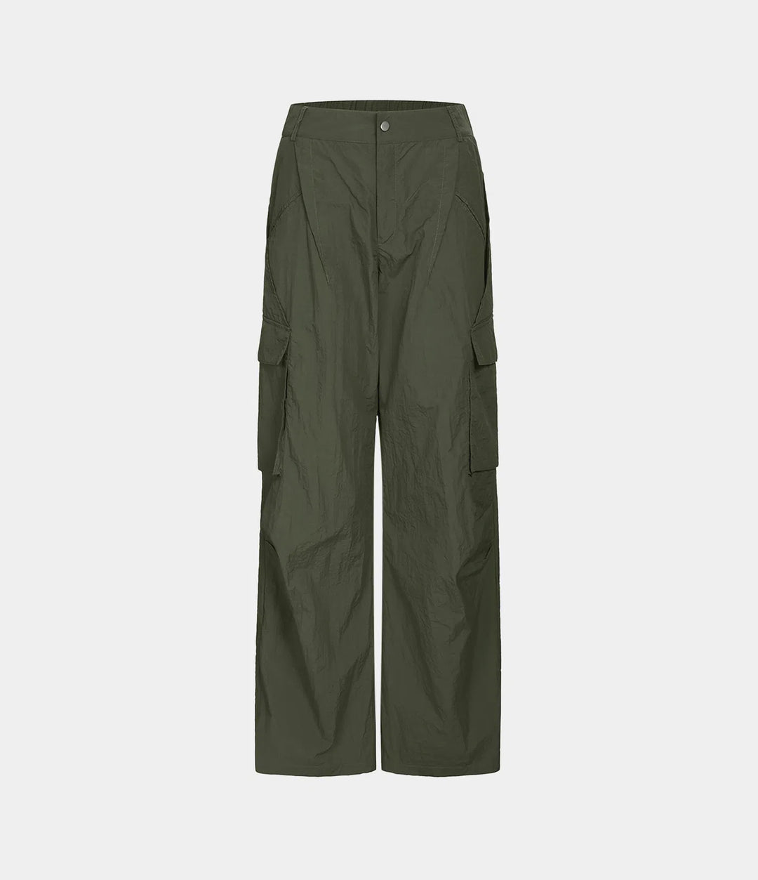 Mid Rise Button Zipper Side Pocket Wide Leg Casual Cargo trousers