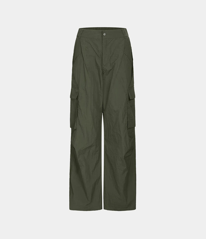Mid Rise Button Zipper Side Pocket Wide Leg Casual Cargo trousers