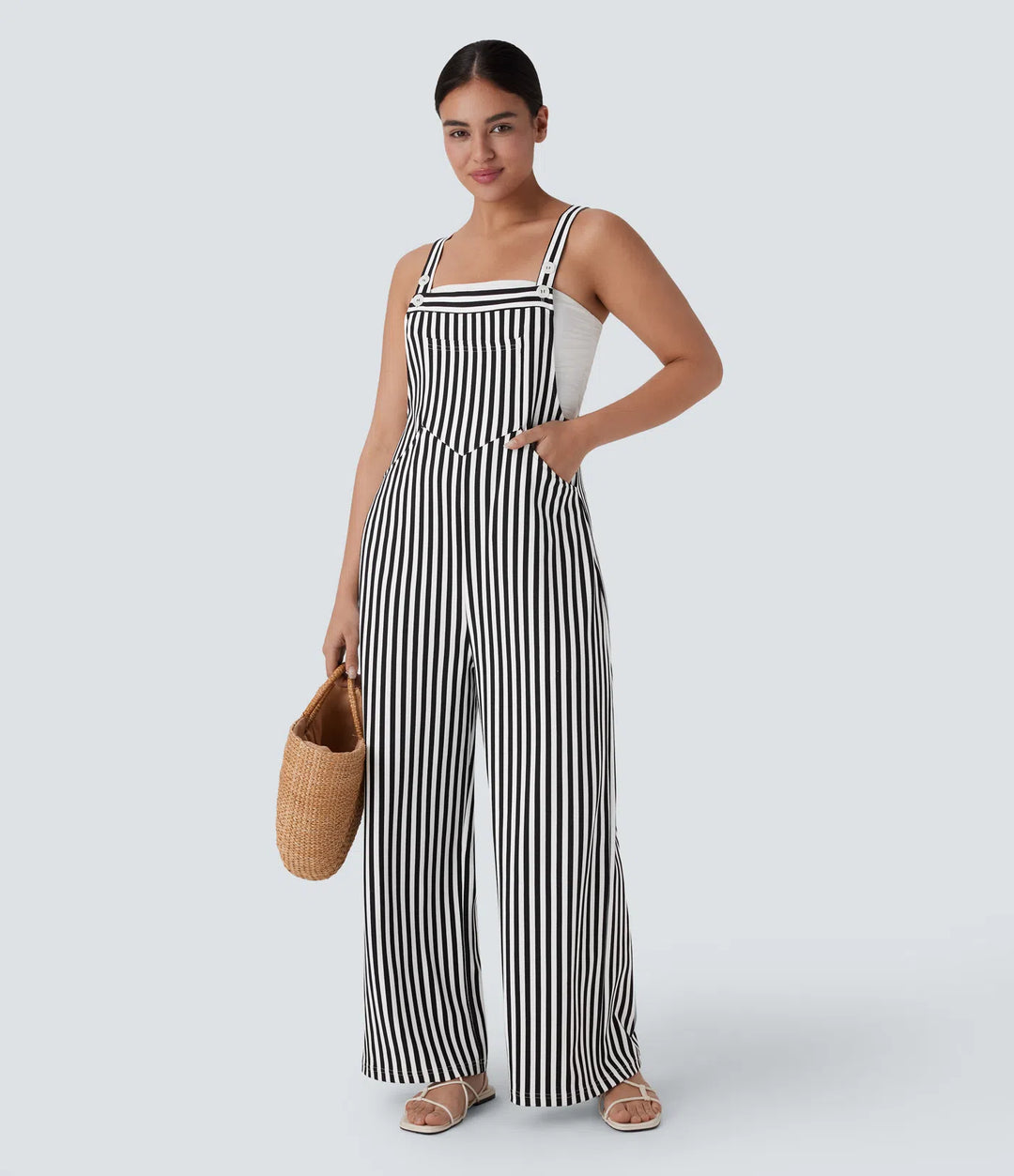 Pockets Stripe Waffle Dungarees