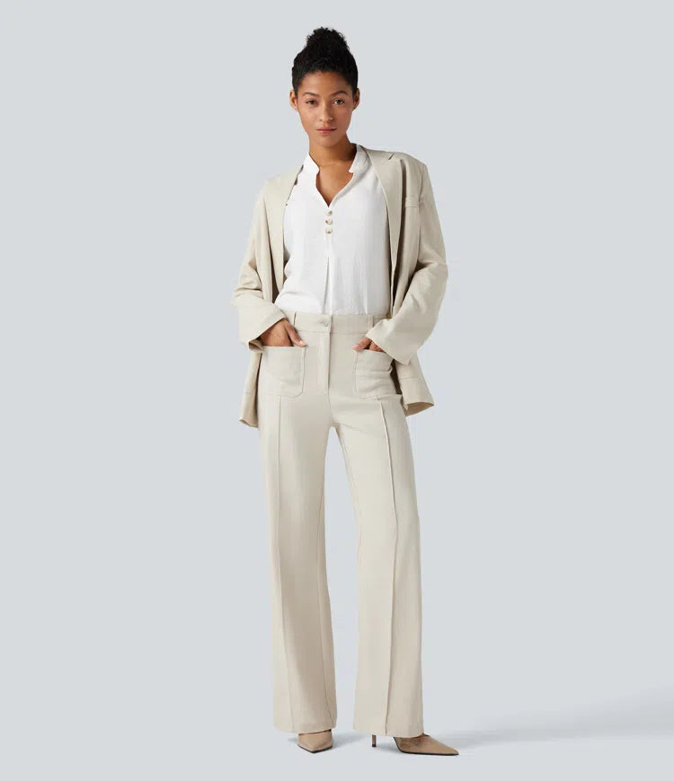 High Waisted Work Flare Trousers with Pockets