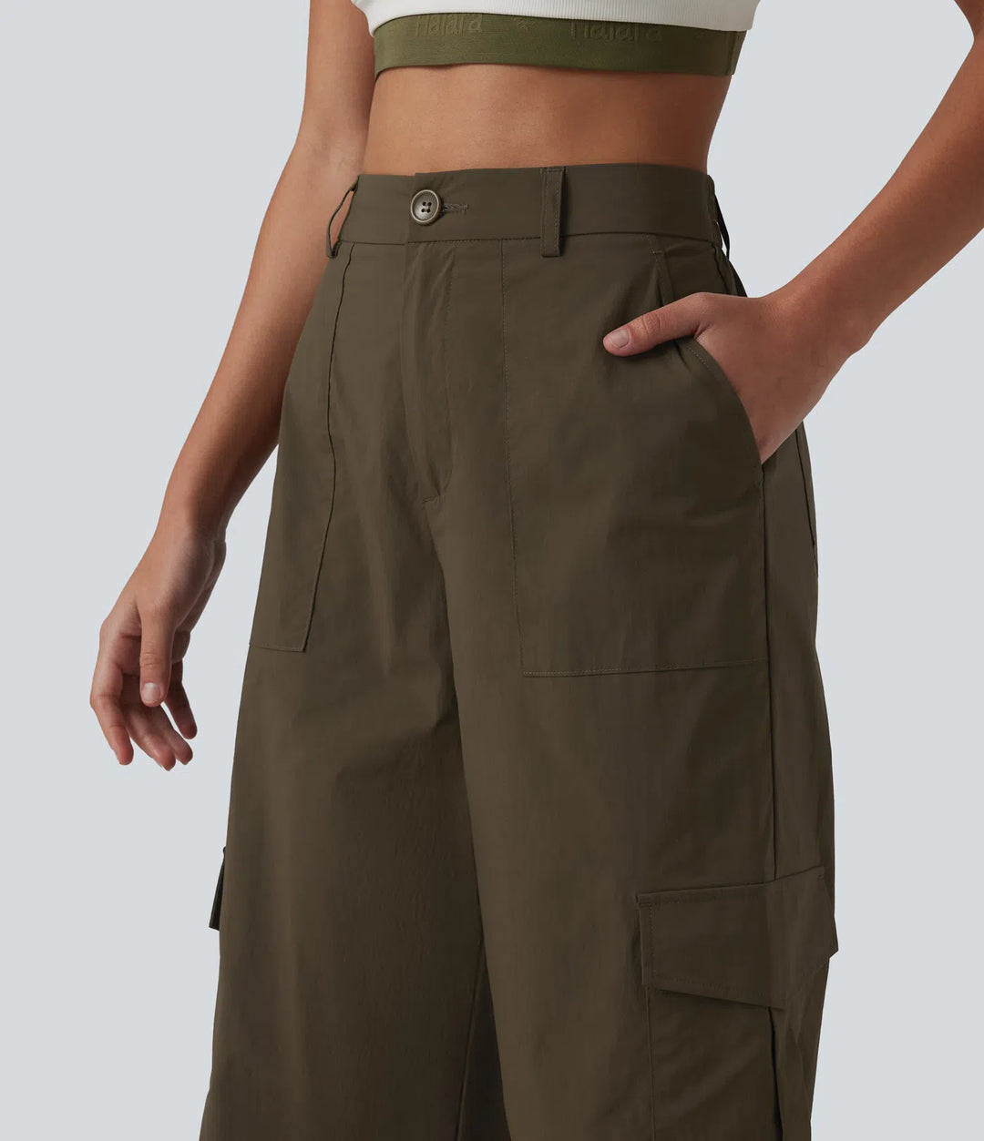 High Waisted Hiking Cargo Straight Leg Trousers with Pockets