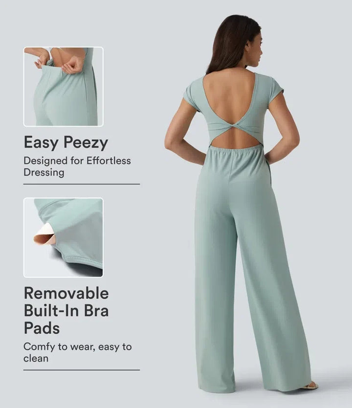 Twisted Backless Built-in Bra Casual Jumpsuit with Pockets-Easy Peezy