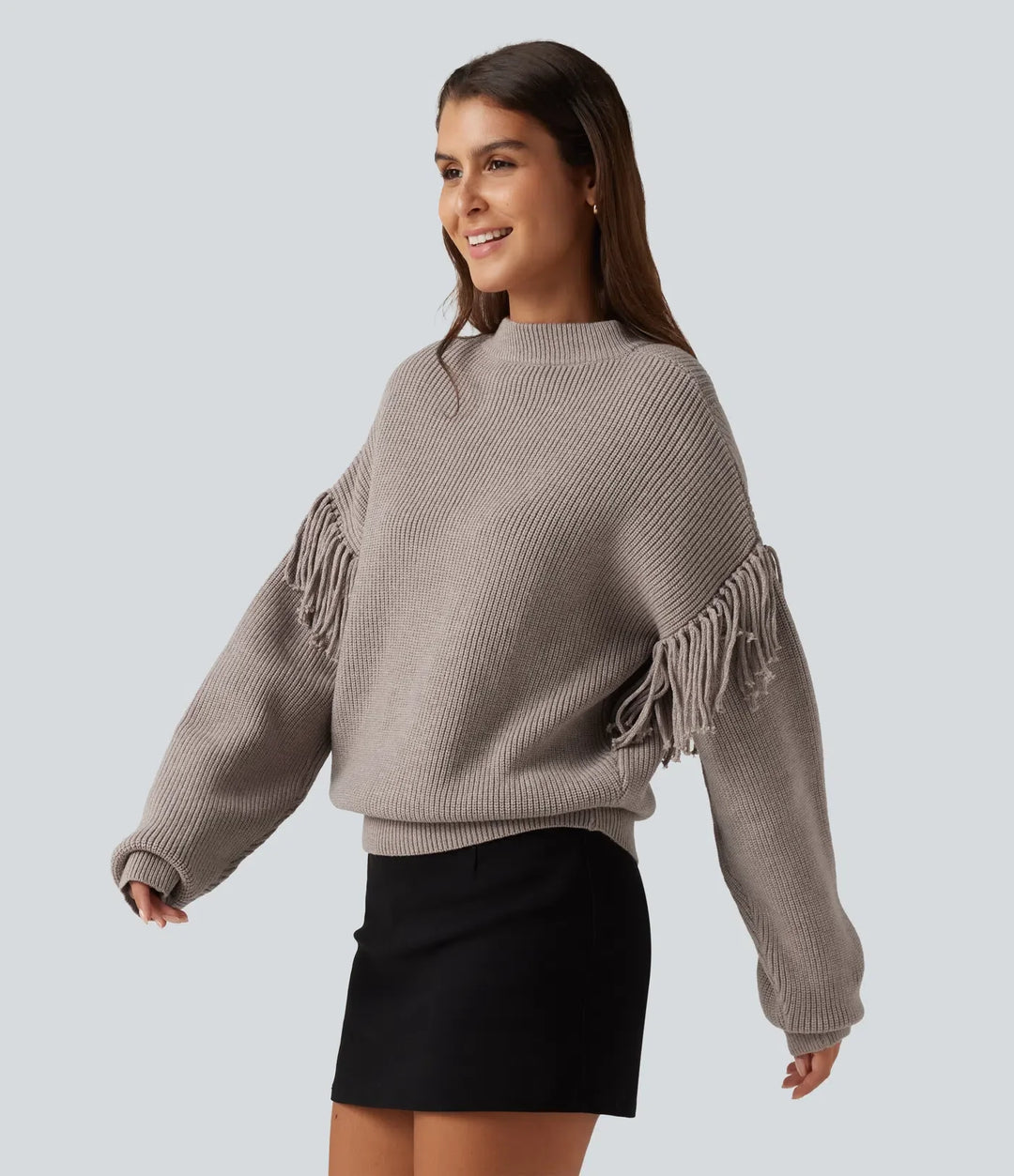 Round Neck Long Sleeve Fringe Work Jumper