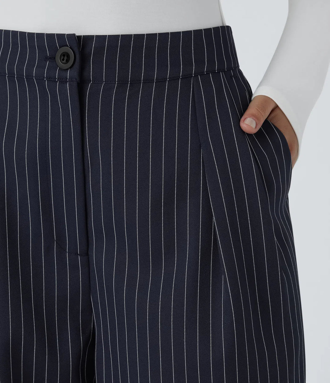 High Waisted Zipper Pocket Wide Leg Baggy Striped Work Trousers