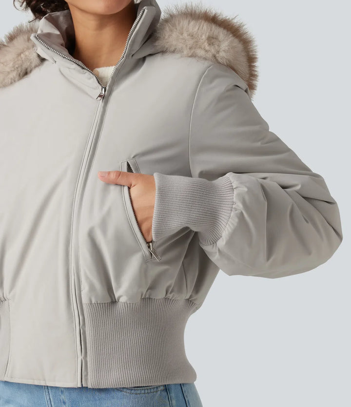 Hooded Long Sleeve Casual Padded Jacket with Pockets and Thumbholes