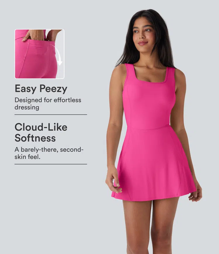 SoftlyZero Airy U Neck 2-in-1 Pocket Mini InstantCool Dance Active Dress-Easy Peezy