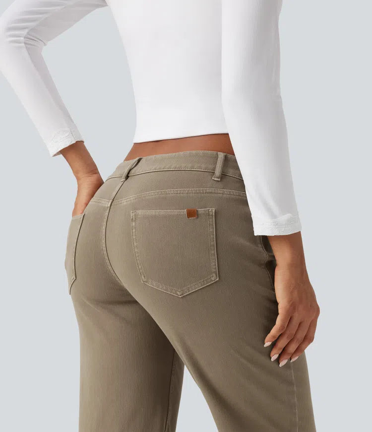 Halara Flex Low Rise Asymmetric Straight Leg colourful Casual Jeans with Pockets