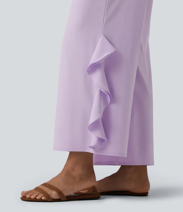 Breezeful High Waisted Ruffle Wide Leg Quick Dry Trousers with Pockets