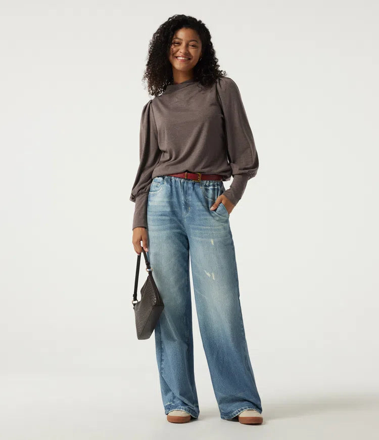 Mock Neck Long Sleeve Relaxed Casual Top