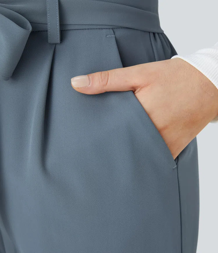 Halara Flex Paper Bag High Waisted Belted Pocket Wide Leg Work Trousers