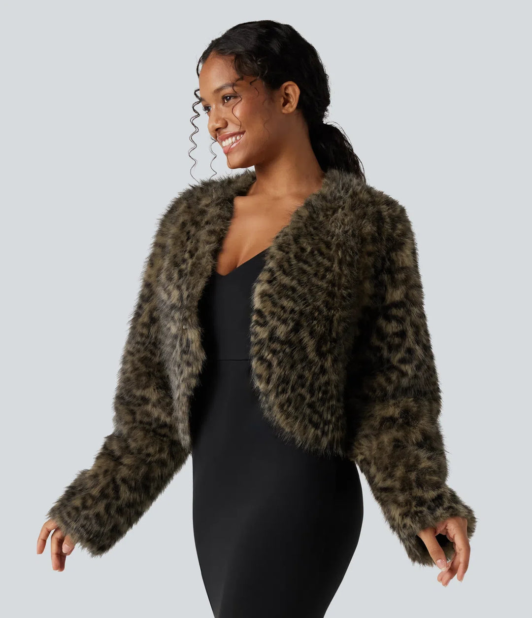 V Neck Long Sleeve Casual Faux Fur Coat