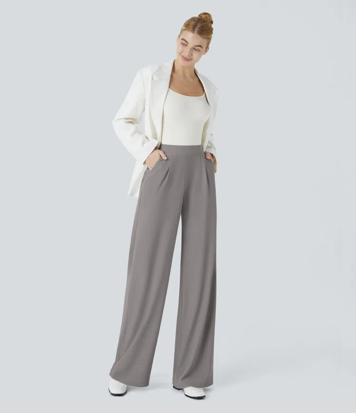 Halara Flex High Waisted Body Sculpt Waist-Slimming Pocket Wide Leg Micro Waffle Work Trousers