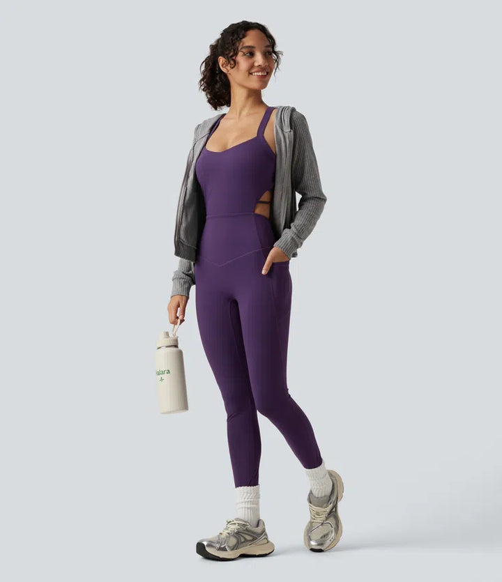Halara UltraSculpt Built-in Bra Tummy Control Workout Jumpsuit with Pockets-Easy Peezy Edition