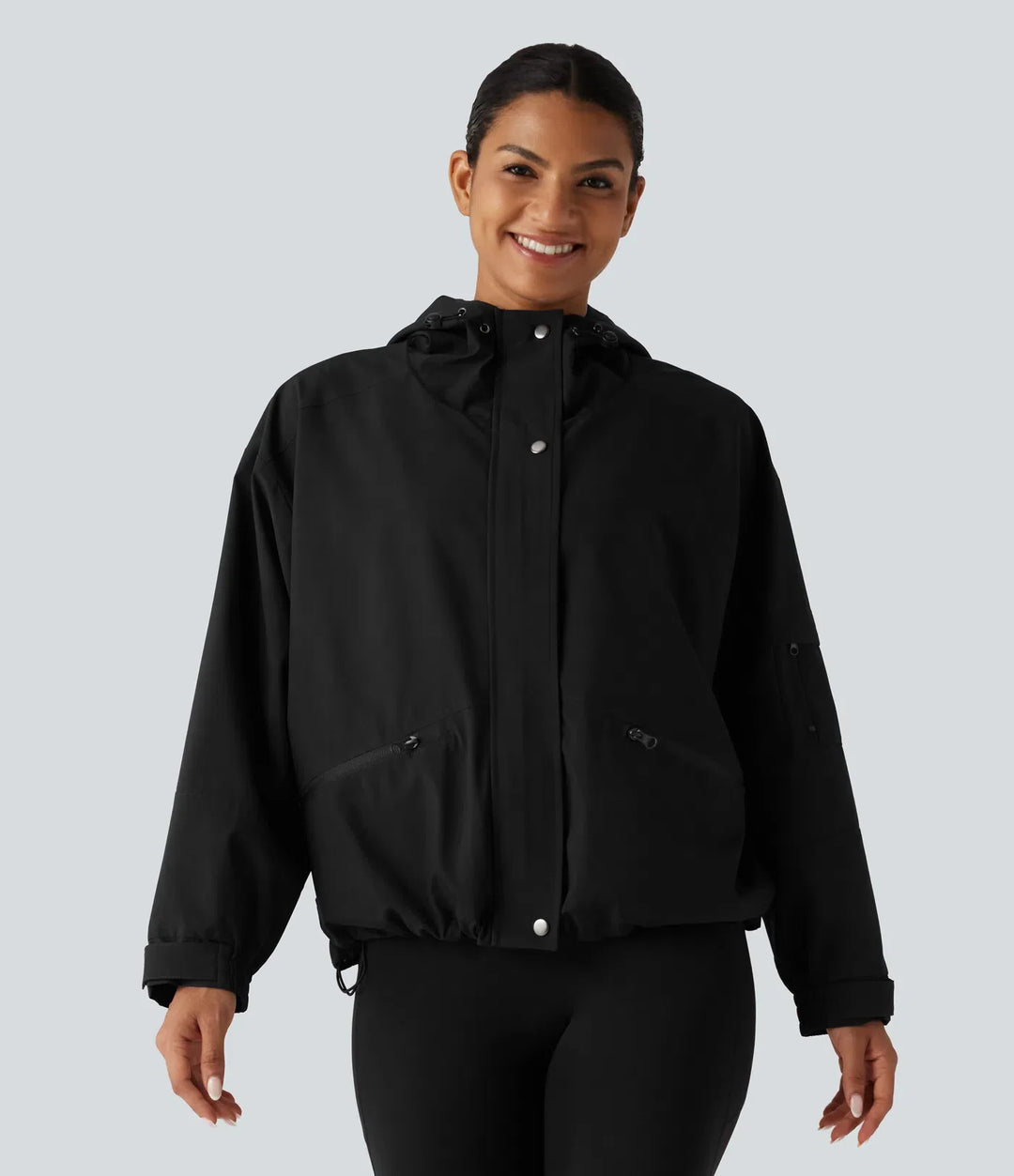 Hooded Drawstring Long Sleeve Casual Jacket with Pockets