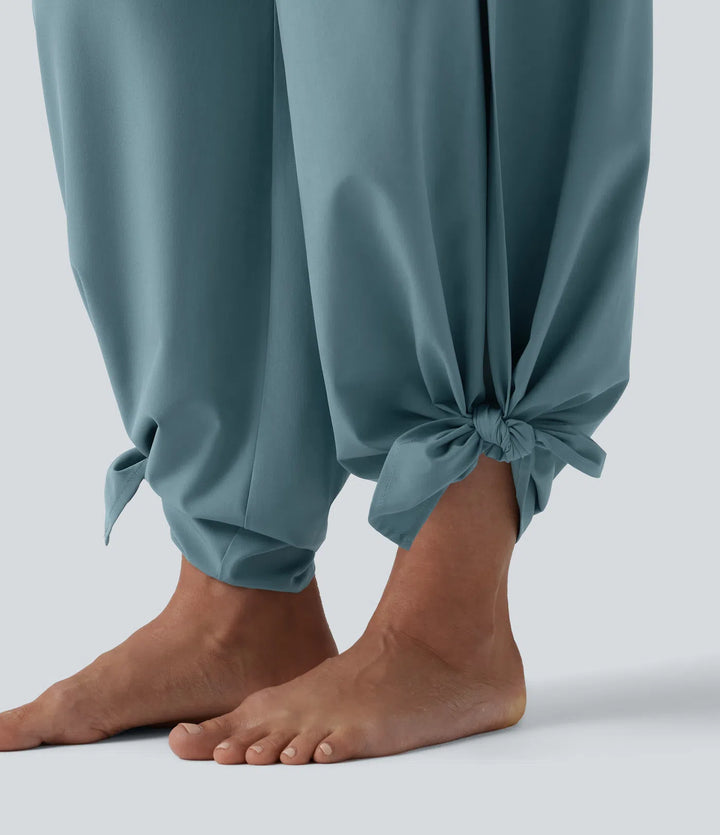 Breezeful High Waisted Ruched Split Quick Dry Resort Flowy Trousers with Pockets