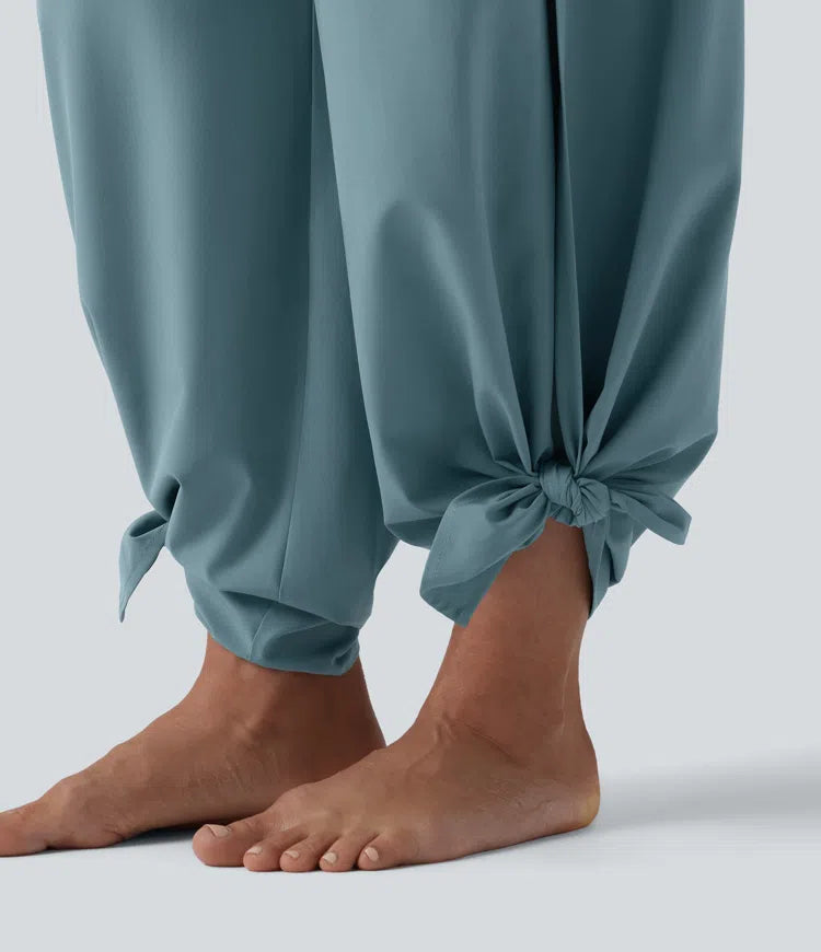 Breezeful High Waisted Ruched Split Quick Dry Resort Flowy Trousers with Pockets
