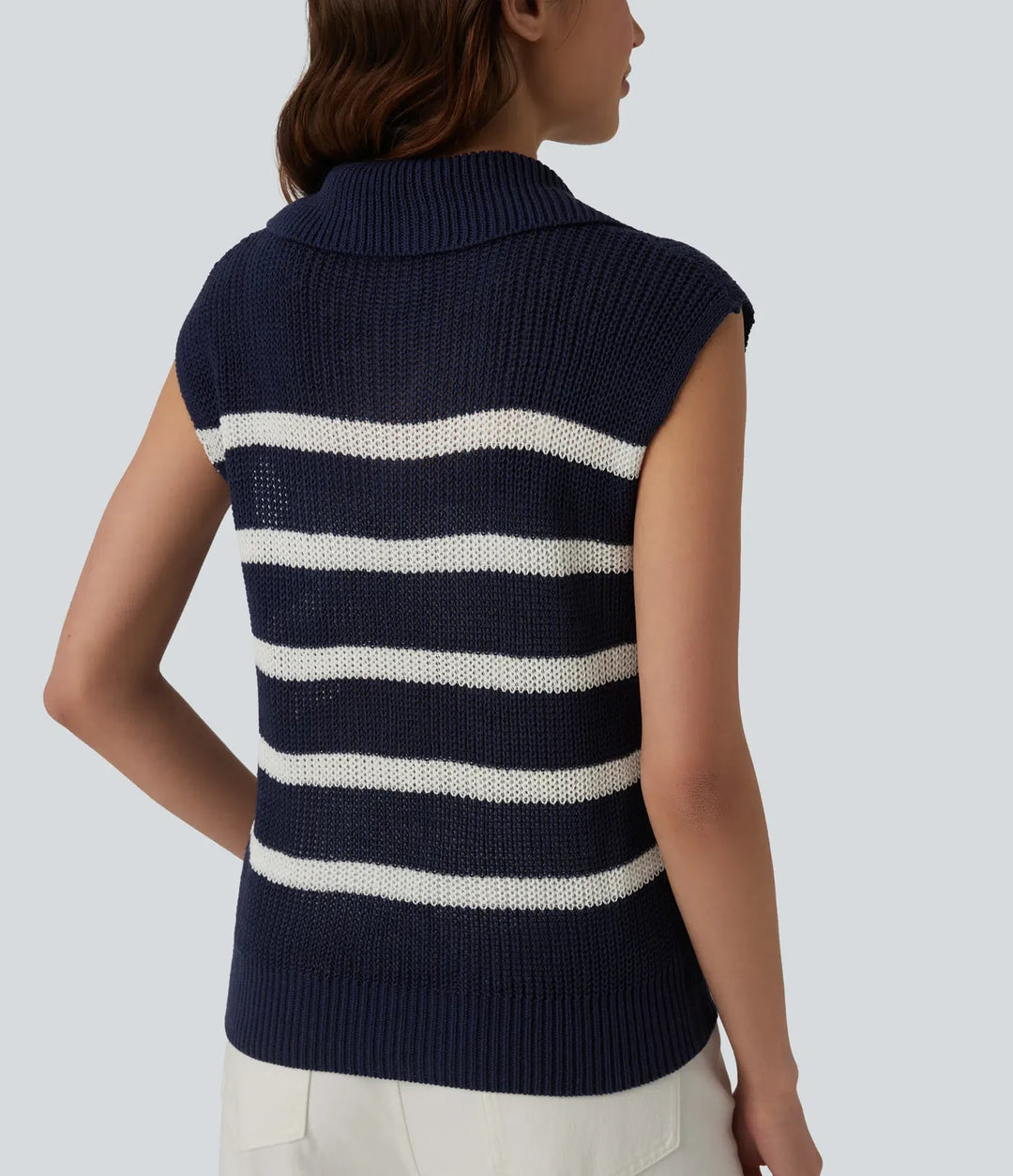 Half Zip Sleeveless Stripe Casual Jumper