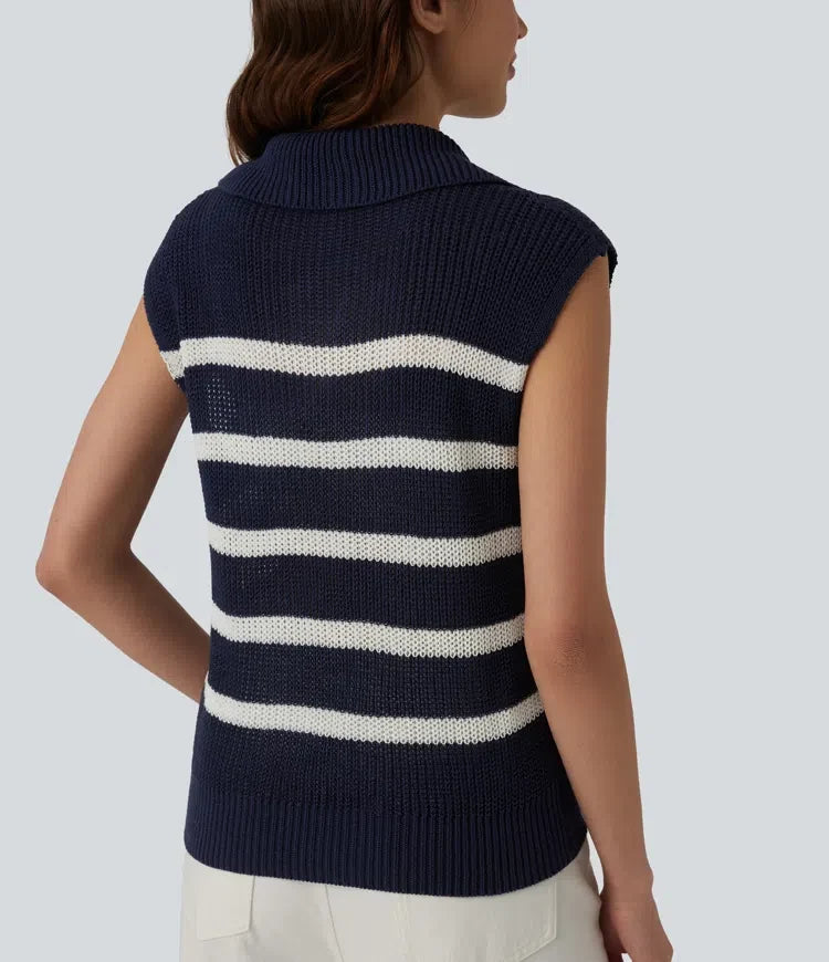 Half Zip Sleeveless Stripe Casual Jumper