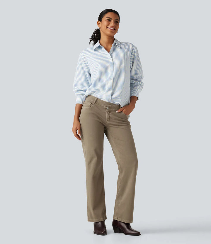 Halara Flex Low Rise Asymmetric Straight Leg colourful Casual Jeans with Pockets