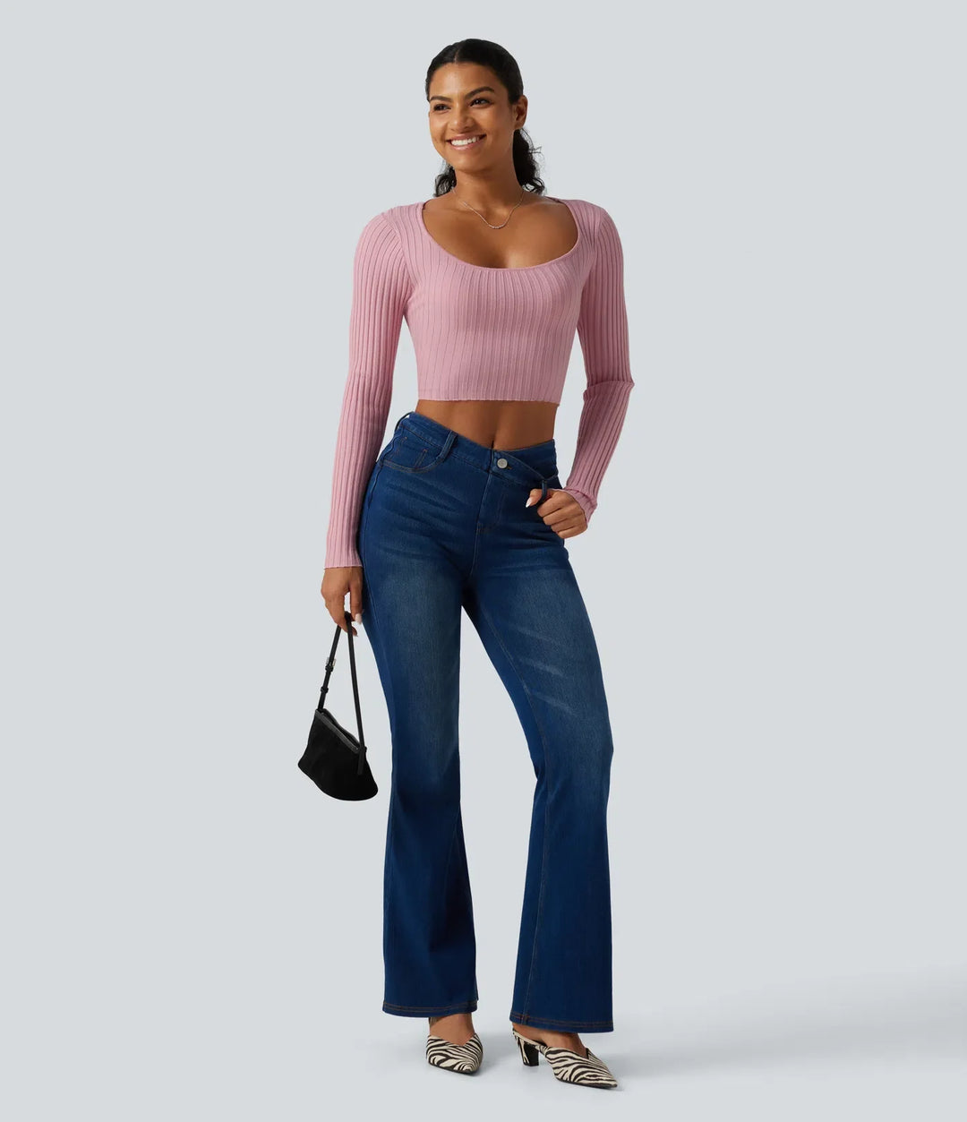 Round Neck Long Sleeve Cut Out Tie Back Casual Jumper