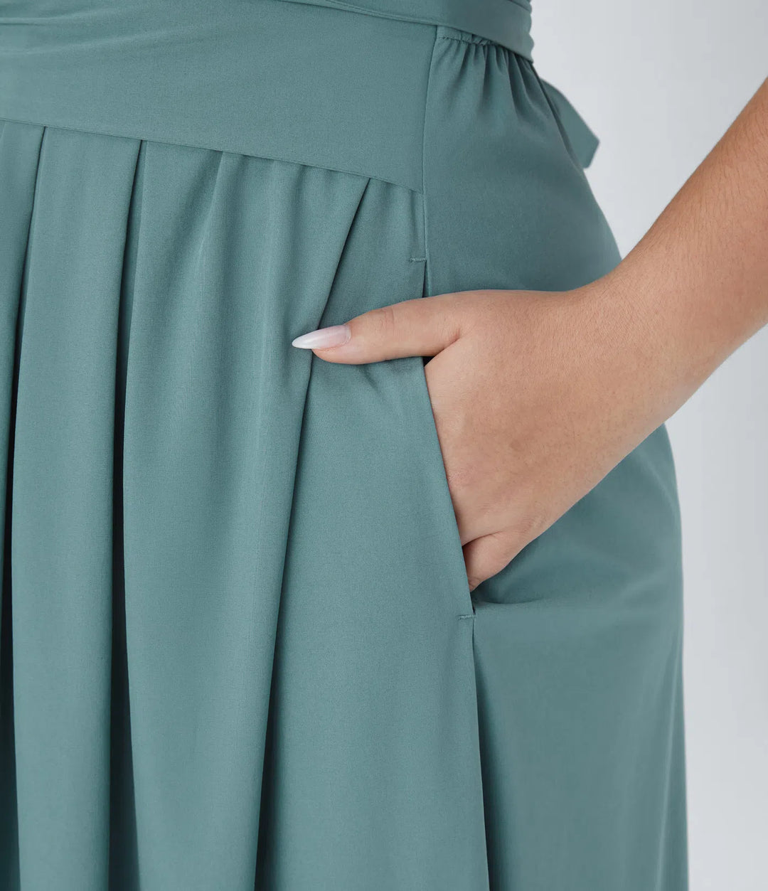 Breezeful V Neck Short Sleeve Side Pocket Tie Back Quick Dry Midi Casual Plus Size Dress