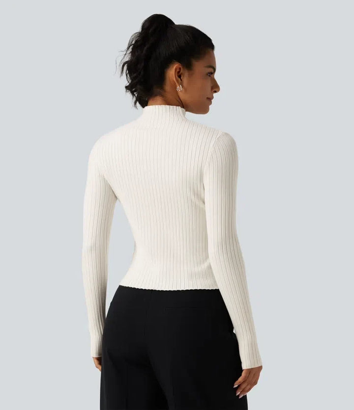 Mock Neck Long Sleeve Slim Work Jumper with Thumbholes